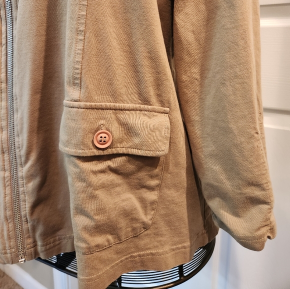 ERIN LONDON size 1X full zip cotton/spandex lightweight jacket. Olive green - Picture 6 of 8